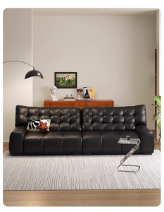 أريكة فاخرة على شكل سحابة من الجلد الطبيعي الفاخر بلون التوت الأسود العميق لعام 2026، تصميم خطي مدمج بثلاثة مقاعد لغرفة المعيشة الصغيرة - Product Image 2