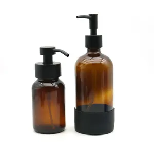 Benutzer definierte leere nachfüllbare Amber 8oz Hands eifen schaumsp ender Pump flaschen 250ml Glass chaum flaschen mit Silikon hülle