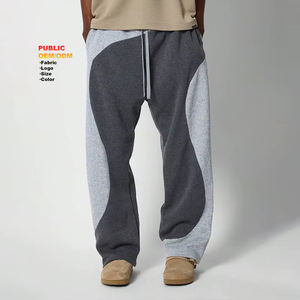 Fábrica logotipo personalizado colores bloque Patchwork recto ajuste Unisex Hip Hop algodón Jogger pantalones de pierna ancha pantalones de chándal para hombre - Product Image 1