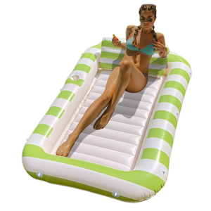 Tumbona inflable a rayas de PVC duradera de fábrica, balsa flotante para <span class=keywords><strong>piscina</strong></span> de bronceado con soporte para bebidas y línea de agarre - Product Image 1