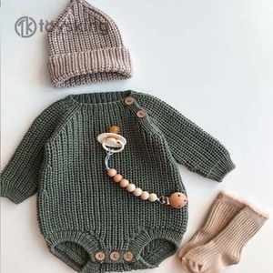 Ensemble barboteuse en tricot d'hiver pour bébé - <span class=keywords><strong>Combinaison</strong></span> en tricot torsadé pour nouveau-né, chapeau et chaussettes 3 pièces, 0-12 mois, cadeau unisexe - Product Image 6