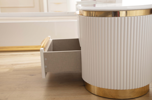 Modern Adjustable 2-<b>Drawer</b> Wood Nightstand in White for Bedroom Furniture - Product Image 5