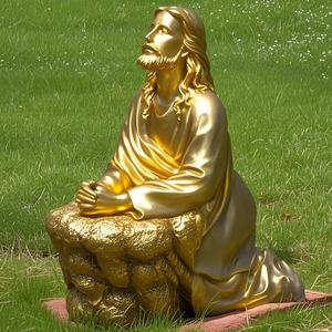 Jardin moderne Antique Grand Laiton Jésus Christ Cour Banc Méditation Statue Grand Or Bronze Jésus Agenouillé Statue Sculpture - Product Image 4