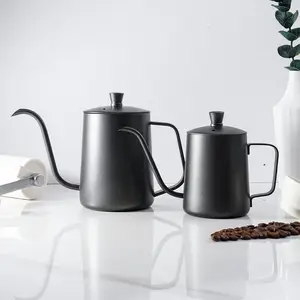 Black 600ml 350ml Stainless Steel Long Spout Handle Drip Pour Over Coffee Pot Travel Camping Gooseneck Coffee Kettle With Lid