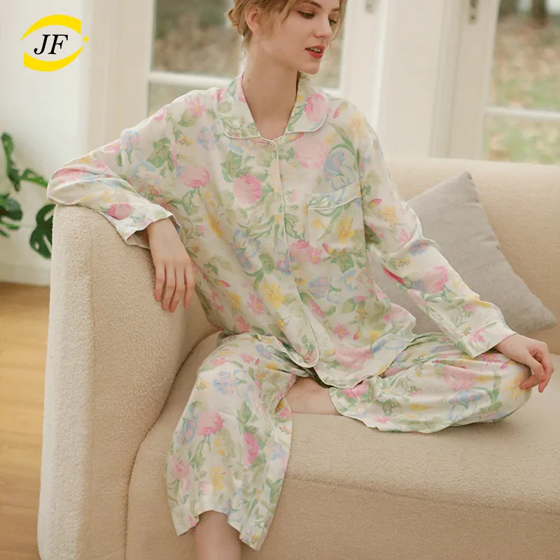 OEM महिलाओं के पाजामा सेट Nightwear लंबी आस्तीन Pijamas घर कपड़े सो शर्ट loungewear पुष्प पजामा नाइटवियर महिलाओं के लिए