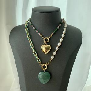 <span class=keywords><strong>BD</strong></span>- B5273 Collier pendentif coeur magnifique collier chaîne en métal perlé collier de perles pour femmes et filles - Product Image 4