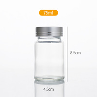 Vente en gros de pots de stockage de pilules en verre transparent givré de petite capacité 60cc 75cc 100cc avec couvercles à vis pour capsules, comprimés de vitamines