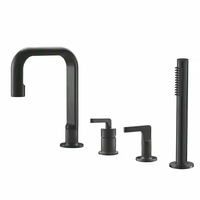 Keran Wastafel Air Terjun Modern Hitam Dua Gagang 3 Lubang Kuningan Inti Keramik Lapis Emas untuk Kamar Mandi