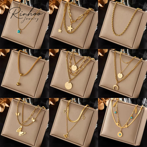 <span class=keywords><strong>Collier</strong></span> pendentif <span class=keywords><strong>multicouche</strong></span> en acier inoxydable 316L RINHOO, style hip-hop punk vintage, pour femmes, <span class=keywords><strong>collier</strong></span> à <span class=keywords><strong>double</strong></span> chaîne, bijoux - Product Image 1