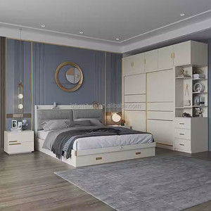 Inexpensive Studio Apartment Bedroom Furniture Complete Sets <b>with</b> Storage <b>Bed</b> Nighstands <b>Sliding</b> Wardrobe & Vanity Desk - Product Image 5
