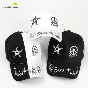 LUELAN <b>Baseball</b> <b>Cap</b> Unisex 100% Cotton Canvas <b>Black</b> White Contrast Color Pentagram Graffiti Print Spring Summer Fashion - Product Image 1