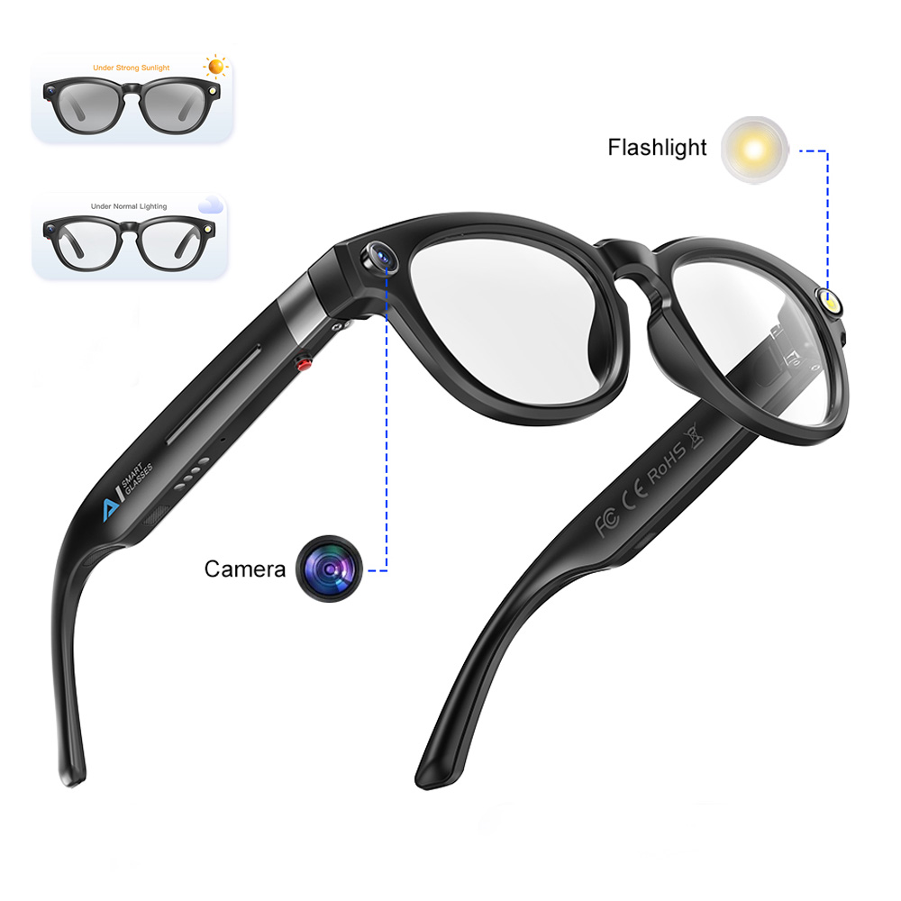 Q8 Smart Wearable Headset 800W Camera Anti-Blue Light Photochromic Sunglasses Al Translation Voice Record Calls Smart Glasses