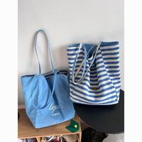 Bolsa de Playa Náutica, Bolsa de Playa de Lona a Rayas, Asa de Cuerda de Algodón, Bolso de Mano de Gran Capacidad, Bolso de Verano a Rayas