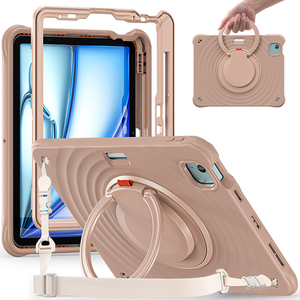 Pour iPad Air 11 2024, coque de tablette en silicone avec poignée rotative, béquille, protection contre les chocs, robuste, avec bandoulière - Product Image 1