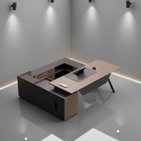 Bureau de direction moderne et minimaliste en forme de L, poste de travail commercial pour directeur ou manager avec tiroir en bois, mobilier commercial