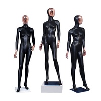 Nouveau design Mannequin femme adulte intégral en fibre de verre noir mat gonflable, pose debout avec tête, visage diamanté, pour vêtements