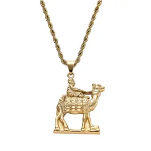 Paslanmaz çelik altın kaplama antik mısır arap deve kolye kolye