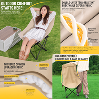 Chaise lune inclinable d'extérieur à dossier haut et pliable avec structure en acier au carbone - Chaise de détente pour le camping, les pique-niques et la plage