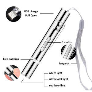 Customize logo Cat Teasing Laser Wand USB Rechargeable Laser <strong>Pointer</strong> 7 in 1interactive Patterns Stainless Steel with Lanyard - Product Image 2