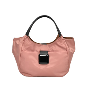 Ladies Minimalist Nylon Tote <b>Purse</b> with Buckle Accent, Lightweight Water-resistant Handbag with <b>Leather</b> Handles - Product Image 1