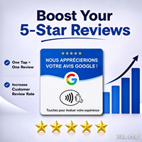 Carte de commentaires Google NFC vierge, Carte de commentaires Google en français, Carte de table en acrylique réinscriptible en 16 langues pour les commentaires 5 étoiles