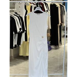 Robe fourreau blanche Fiori, col rond, en satin, élégante, pour soirée formelle, coupe confortable, taille naturelle - Product Image 1