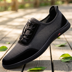 Zapatos para caminar de malla transpirable para hombre, zapatos informales con cordones elásticos de liberación rápida, suela acolchada antideslizante con forma de panal, zapatos para exteriores - Product Image 1