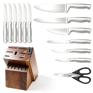 Ensemble de 14 couteaux de cuisine en acier inoxydable avec bloc en bois d'acacia, manches creux pleine longueur pour la cuisine domestique - Product Image 5