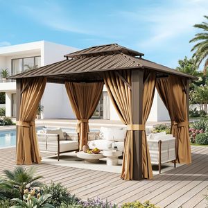 10x12FT Hardtop Gazebo, Metal Frame with Double Galvanized Steel Roof, Permanent Outdoor Pergola with <strong>Curtains</strong> and Netting - Product Image 5
