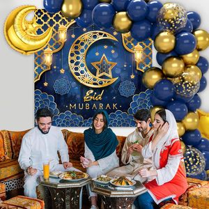 Décorations <span class=keywords><strong>de</strong></span> ballons personnalisées pour la fête <span class=keywords><strong>de</strong></span> l'Aïd Moubarak pour la fête du Ramadan Ballons bleus dorés étoiles lune et bannière Aïd Moubarak pour le Ramadan - Product Image 4