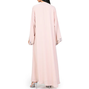LEDUO Elegant Dusty <b>Pink</b> Organza <b>Abaya</b> Robe-Handcrafted Floral Embroidery Beads Crystals Lightweight - Product Image 3