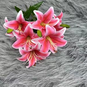 9 teste 3 gemme Real Touch tigre giglio decorativo Bouquet di fiori artificiali per la sistemazione di nozze casa altra decorazione - Product Image 5