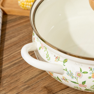 Marmite à soupe émaillée à double anse de 18/20/24/26 cm, de qualité alimentaire, épaissie, avec couvercle en verre, pour usage domestique - Product Image 3