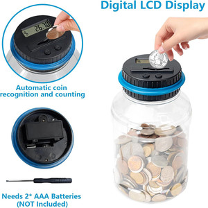 Tirelire électronique 1,8 L avec compteur de pièces numérique LCD, boîte de défi d'épargne à comptage automatique des monnaies, pour pièces de monnaie US <span class=keywords><strong>et</strong></span> <span class=keywords><strong>Euro</strong></span> - Product Image 4