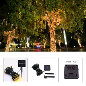 Guirlandes solaires blanc chaud 300 LED pour extérieur, jardin, patio, décoration de festival avec panneau solaire - Product Image 3