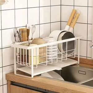 Escurridor de Platos de 2 Niveles para Encimera con Soporte para Cuchillos, Organizador de Tablas de Cortar, Porta Utensilios y <span class=keywords><strong>Bandeja</strong></span> de Drenaje - Product Image 5