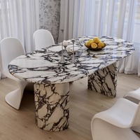 Table et chaises de salle à manger de style italien en marbre épaissi, rétro, pour petit appartement, meubles de salon personnalisés de luxe léger