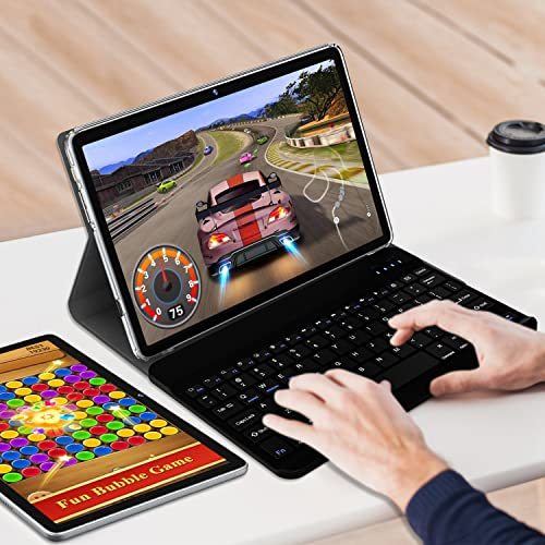 Newest 2-in-1 Android 12 Tablet with HD Touchscreen 13MP Dual Camera Octa Core GMS Keyboard Case Mouse-for Business Use