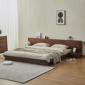 Luxury Modern 5 Star Hotel Apartment Bedroom Furniture Set Natural Wood Platform Bed with Integrated Nightstands & <b>Headboard</b> - Product Image 2