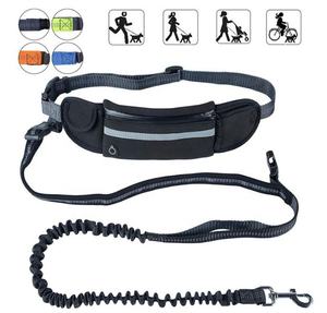 Tali anjing Bungee hitam 45 inci dapat diatur, tali pinggang nilon gaya sederhana saku bebas genggam dengan cetakan Solid - Product Image 6