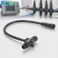Kabel T-Splitter M12 A-Code 5 Pin 2 Female 1 Male Tee Connector untuk CAN Bus CANopen DeviceNet NMEA 2000 Jaringan Industri