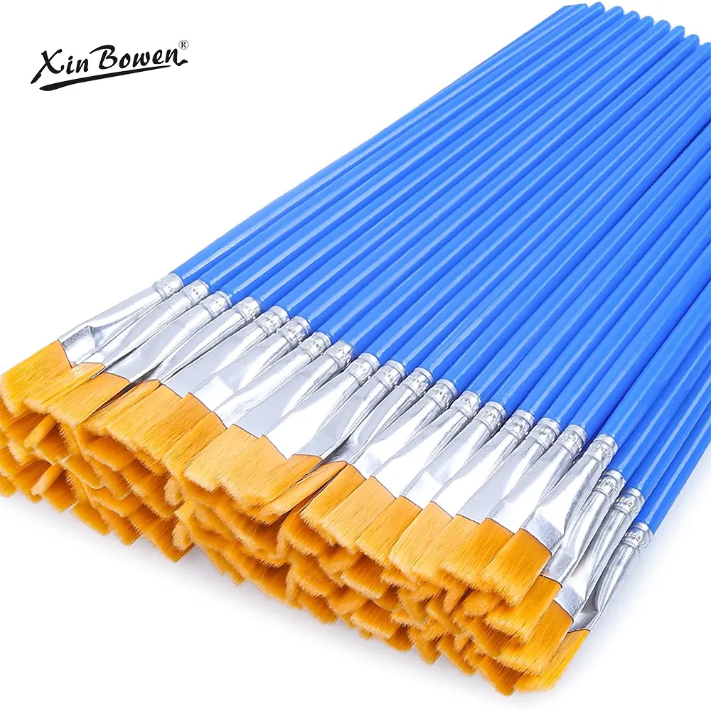 Xinbowen Blue Plastic Strip PaintBrush Flat Hair Painting Brush for Acrylic Painting Watercolor Canvas Face Painting