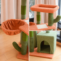 Arbre à chat Cactus 4 niveaux 3 nids avec maisonnette confortable, nid suspendu, perchoir supérieur, poteaux en sisal, peluche Teddy, panneau de particules de qualité E1