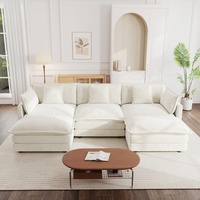 Sofá Seccional en Forma de U Moderno y Lujoso, Blanco, Minimalista, Suave, de 5 Plazas, con Reposapiés Reversible y Convertible