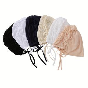 Couverture inférieure en maille <span class=keywords><strong>de</strong></span> couleur unie mince respirant élastique intérieur Hijab chapeau décontracté cravate dos Hijab Ramadan chimiothérapie casquette dames - Product Image 3