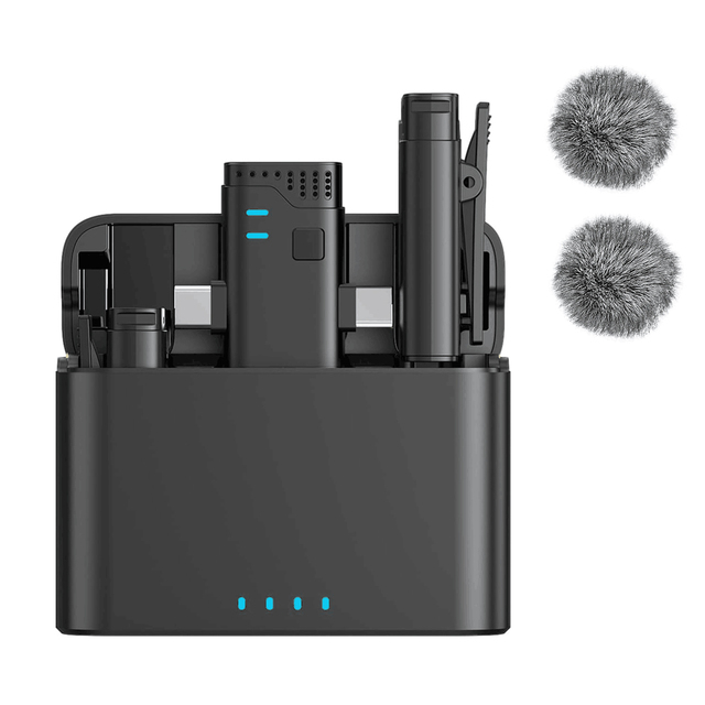 2-in-1 Professional Wireless Lavalier Microphone for iPhone iPad Charging Case Noise Cancellation Plug-Play Clip for Gaming