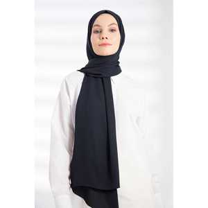 Navy Blue Premium Crepe Shawl Trendy Satin <b>Chiffon</b> Hijab Soft Ethnically Styled Long Winter Cover Custom Logo Printing - Product Image 2