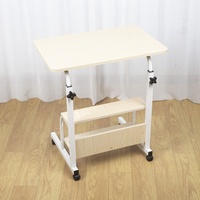Escritorio de Estudio para Computadora con Ruedas, Ajustable en Altura, de Madera, con Estante de Tres Niveles para Dormitorio, Ideal para Personas con Poco Espacio