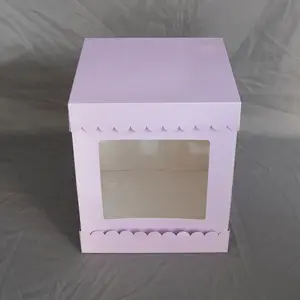 Caja de pastel de cumpleaños de boda respetuosa con el medio ambiente con impresión personalizada con ventana Square10 12 14 pulgadas cajas de pastel altas moradas para pasteles escalonados