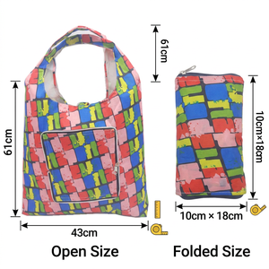 <b>Foldable</b> Shopping <b>Bag</b> 61cm Reusable Tote Geometric Print Grocery Lightweight Front Zip Pocket Shoulder Handle Eco 4 Patterns <b>Bag</b> - Product Image 2